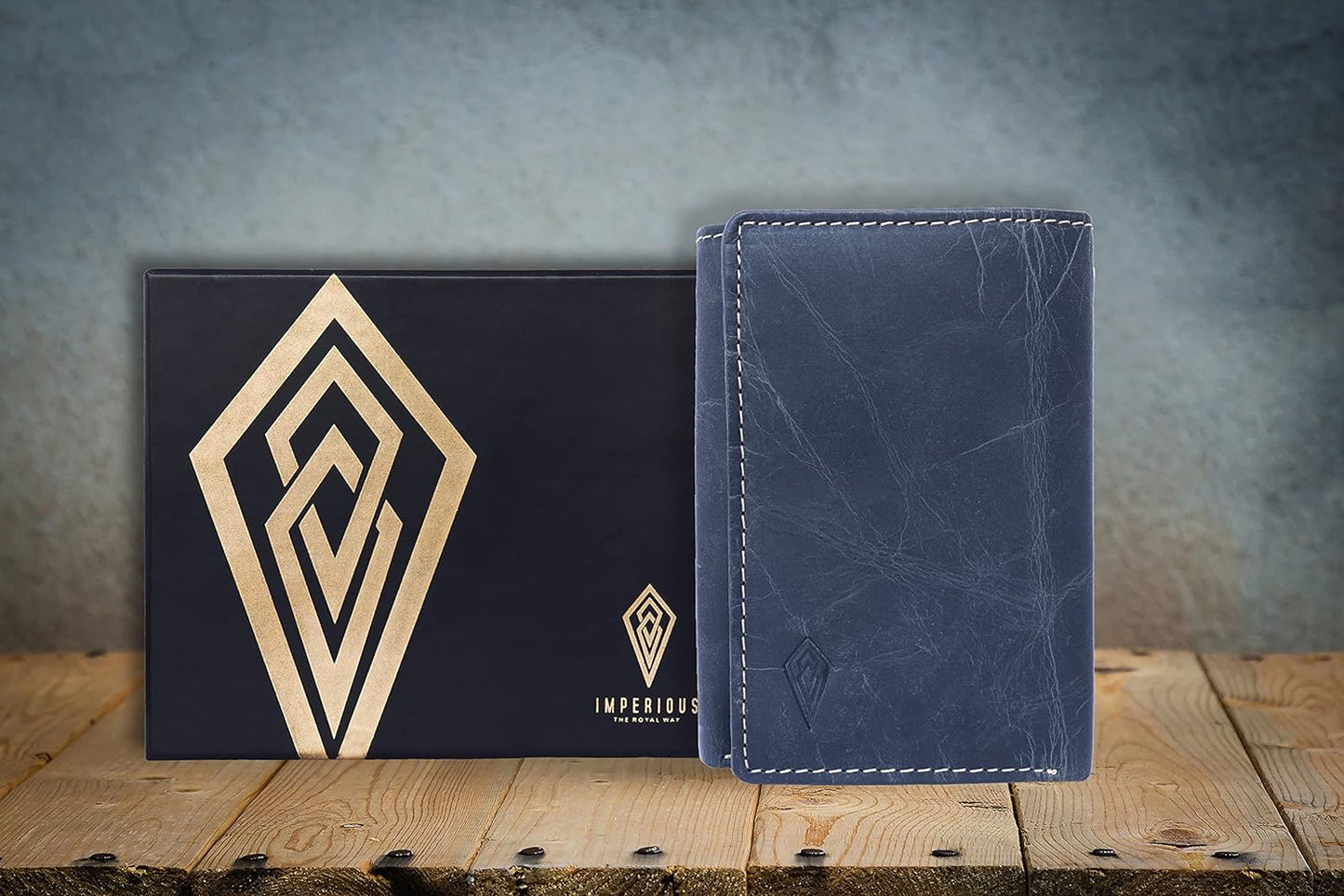 Original Leather Smart RFID protectioN, 3 Fold Wallet (Navy Blue)