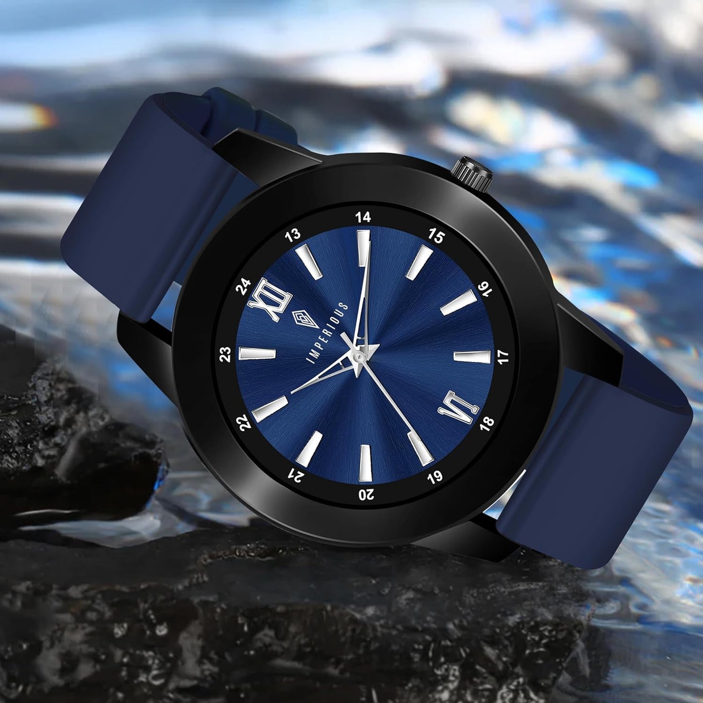 IMPERIOUS - THE ROYAL WAY Watches for Men Round Analogue Stainless Steel Dial Men Watch with Silicon Adjustable Strap Watches for Mens (Blue)