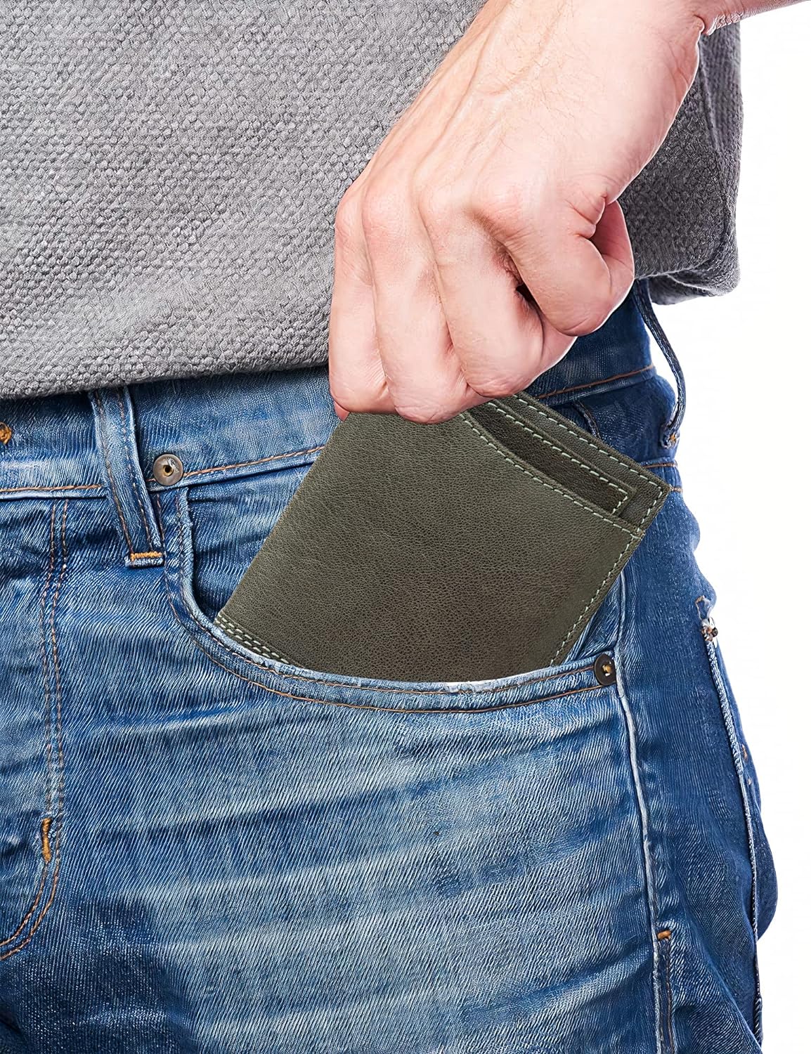 RFID Protected Genuine Leather Wallet for Men (Olive)