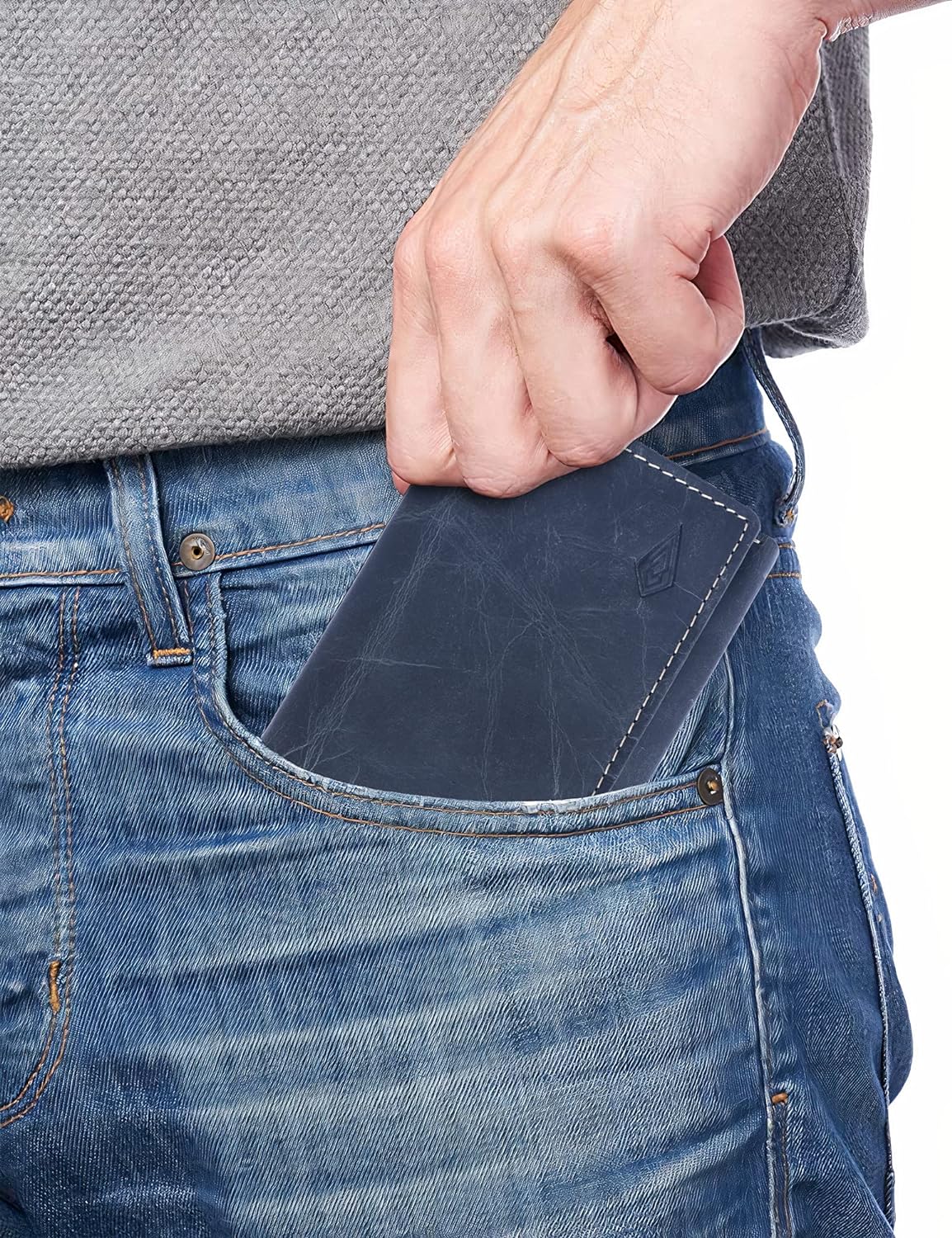 Original Leather Smart RFID protectioN, 3 Fold Wallet (Navy Blue)