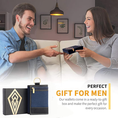 THE ROYAL WAY Black Leather Men's Tri Fold RFID Blocking Wallet