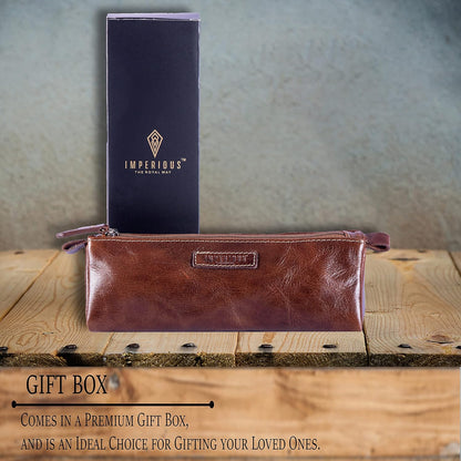 Leather Pencil Case Holder (Brown)