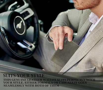 THE ROYAL WAY Green Leather Men's RFID Blocking Wallet