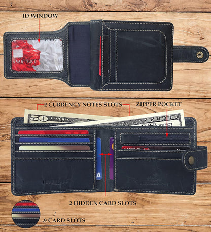 Vinatge Leather Wallet, 2 Fold Wallet with 9 Card Holder Slots (Italian Brown)