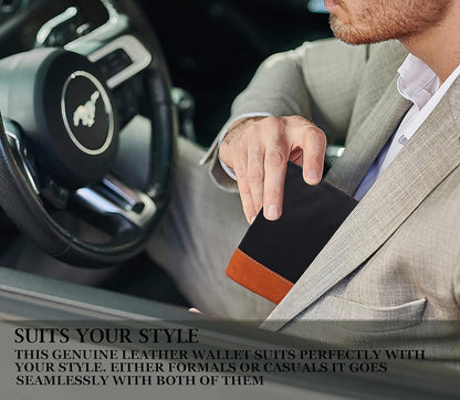 THE ROYAL WAY Vintage Navy Leather Men's RFID Blocking Wallet