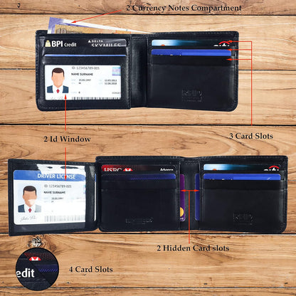 Men's Genuine Leather Bi-Fold RFID Wallet (Black)