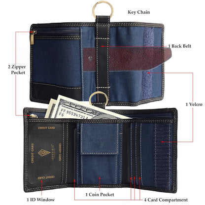 THE ROYAL WAY Black Leather Men's Tri Fold RFID Blocking Wallet