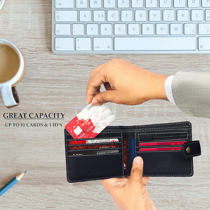 Vinatge Leather Wallet, 2 Fold Wallet with 9 Card Holder Slots (Italian Brown)