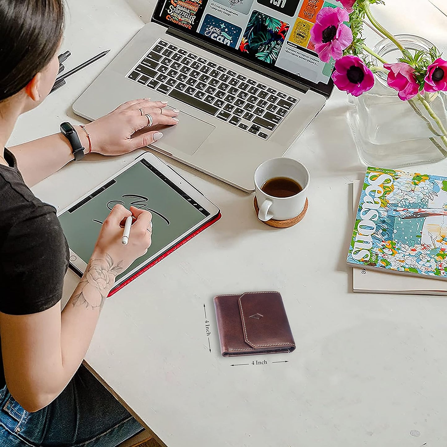 Unisex Leather Wallet, 8 Card Holder Slots, Slim Wallet (Italian Brown)