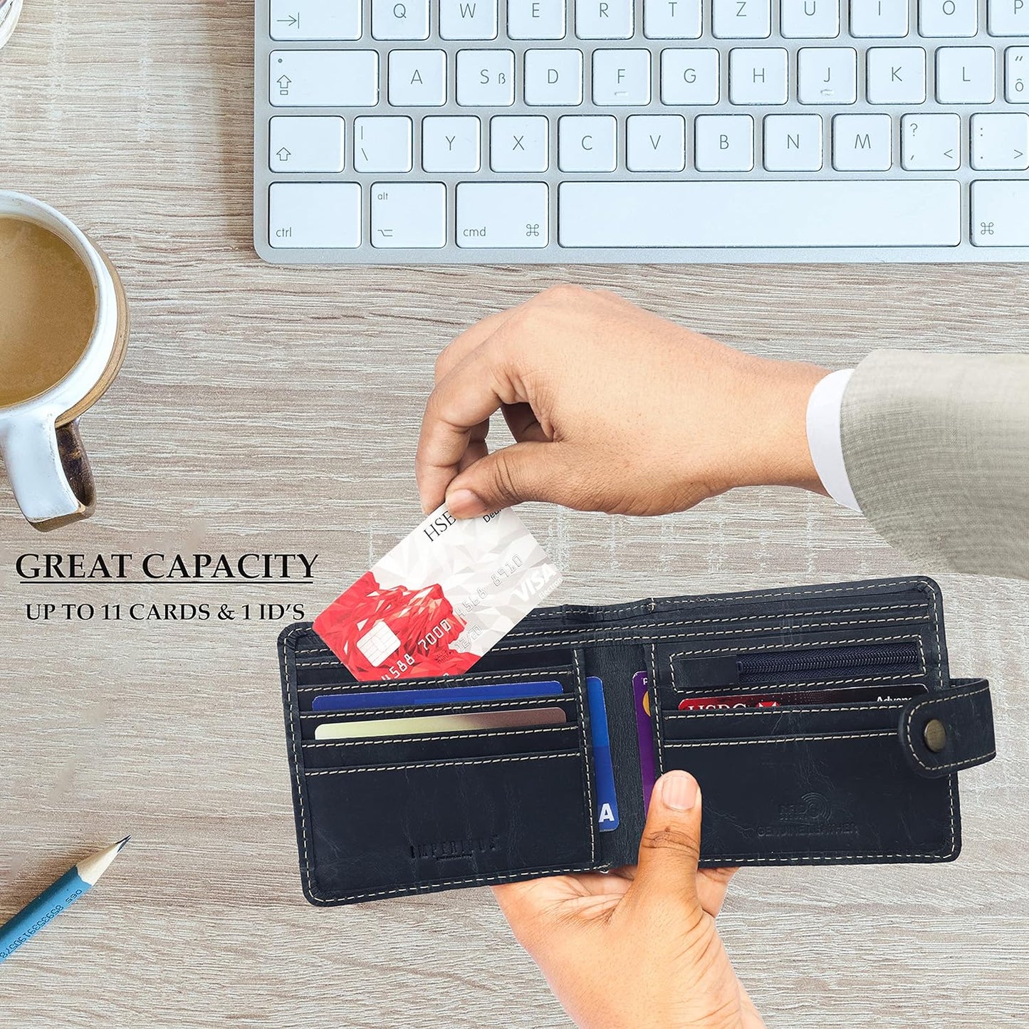 Vinatge Leather Wallet, 2 Fold Wallet with 9 Card Holder Slots (Italian Brown)