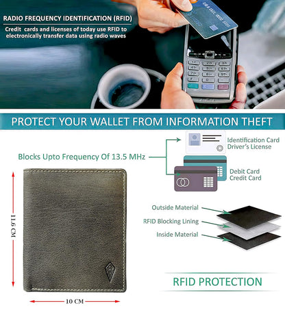 THE ROYAL WAY Green Leather Men's RFID Blocking Wallet