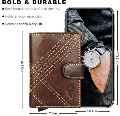 THE ROYAL WAY Men's and Women's Leather Debit Credit RFID Blocking Card Holder Wallet (Olive green)