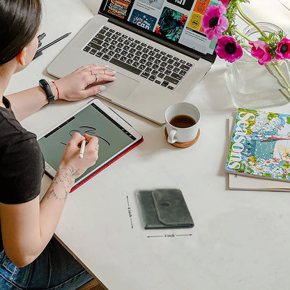 Unisex Leather Wallet, 8 Card Holder Slots, Slim Wallet (Battle Green)