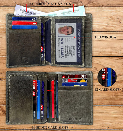 THE ROYAL WAY Green Leather Men's RFID Blocking Wallet