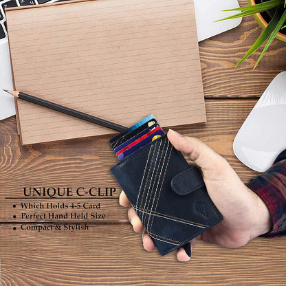 THE ROYAL WAY Unisex Genuine Leather Debit Credit RFID Blocking Card Holder Wallet (Vintage Navy)