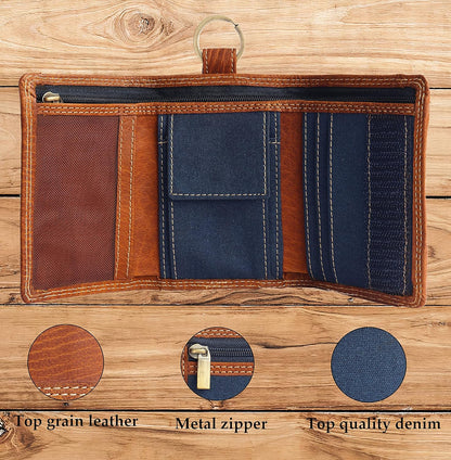THE ROYAL WAY Tan Leather Men's Tri Fold RFID Blocking Wallet