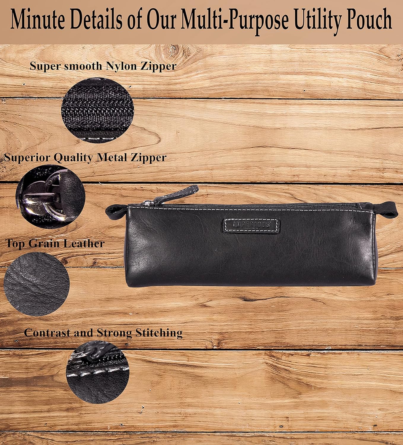 Leather Pencil Case Holder (Black)