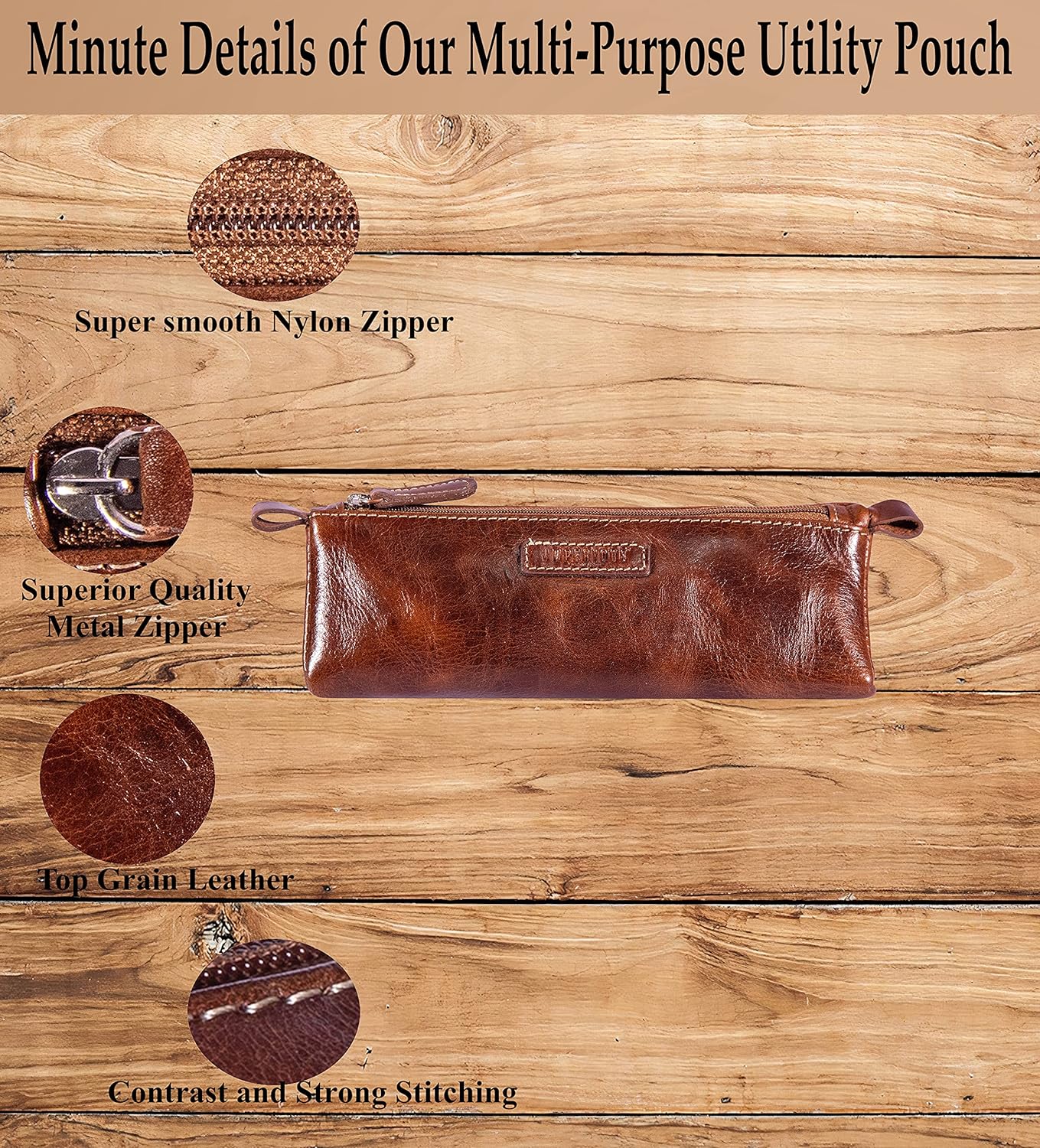 Leather Pencil Case Holder (Brown)