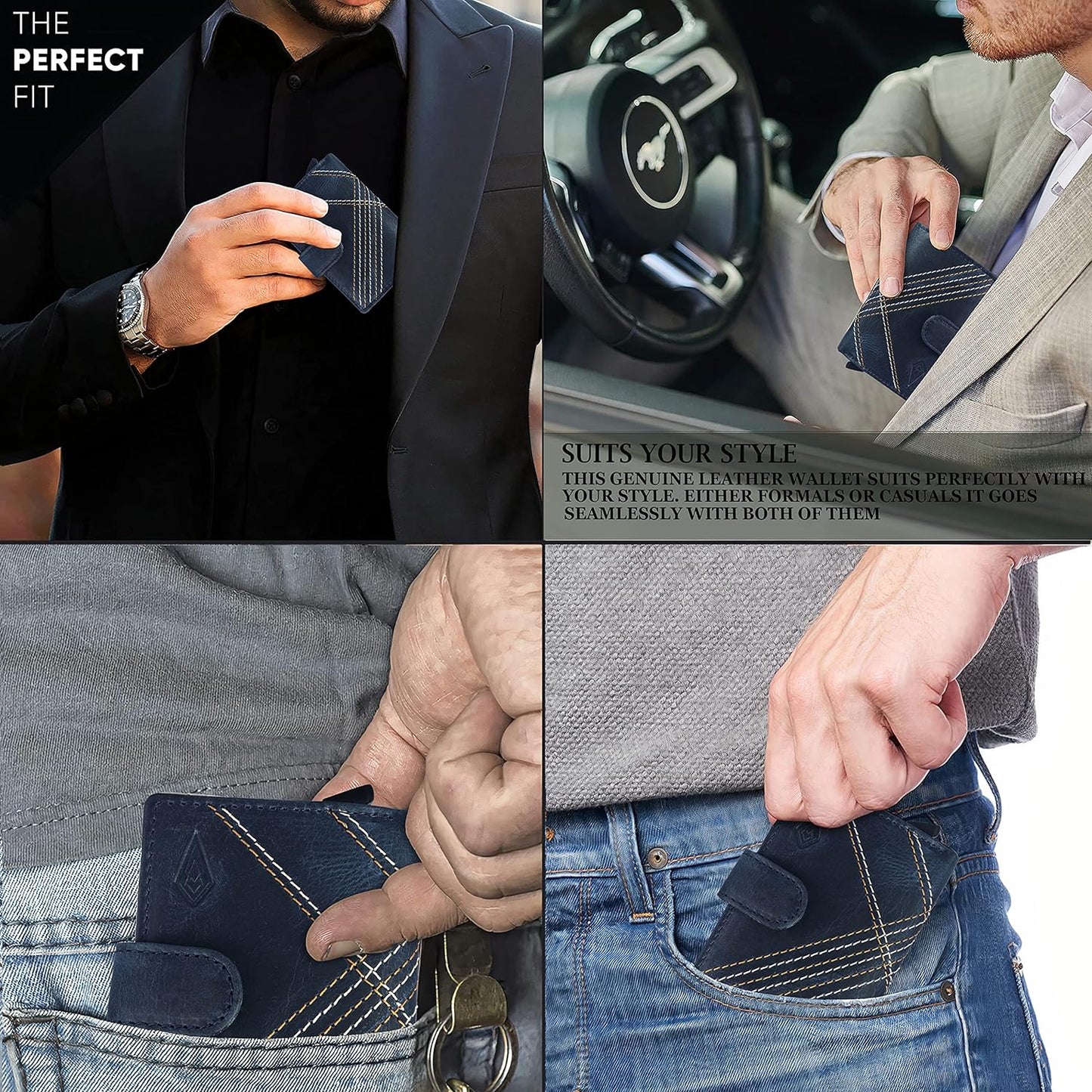 THE ROYAL WAY Unisex Genuine Leather Debit Credit RFID Blocking Card Holder Wallet (Vintage Navy)