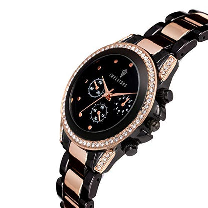 Imperious Stainless Steel Dial Wrist Watches for Women Stylish Belt Ladies Watch - Black Water Resistant Womens Watches
