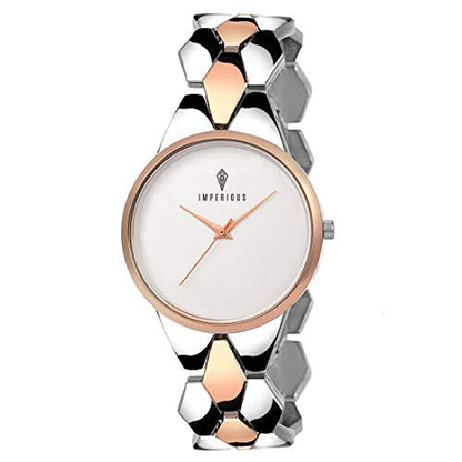 IMPERIOUS - THE ROYAL WAY Metal Analogue Women'S Branded Gold Silver Wrist Watches For Women (Dual Color Strap)