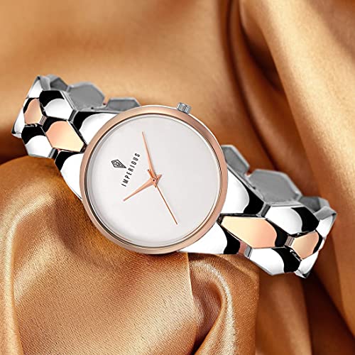 IMPERIOUS - THE ROYAL WAY Metal Analogue Women'S Branded Gold Silver Wrist Watches For Women (Dual Color Strap)