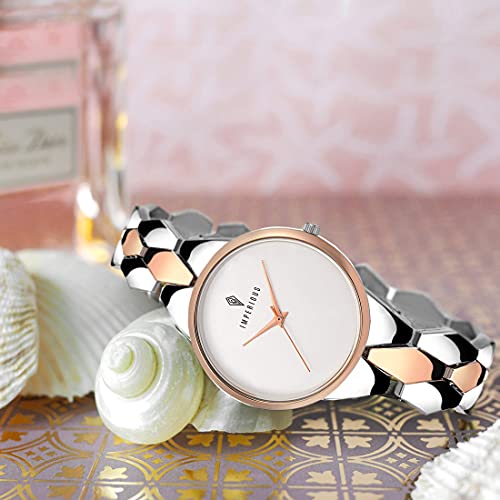 IMPERIOUS - THE ROYAL WAY Metal Analogue Women'S Branded Gold Silver Wrist Watches For Women (Dual Color Strap)