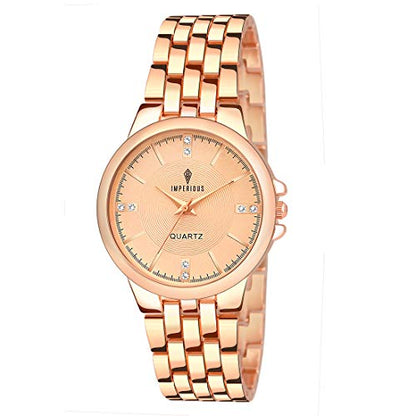 Imperious Round Dail Analogue Women's Wrist Watch-Gold