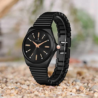 Imperious Stainless Steel Dial Wrist Watches for Women Stylish Belt Ladies Watch - Classic Black Water Resistant Womens Watches