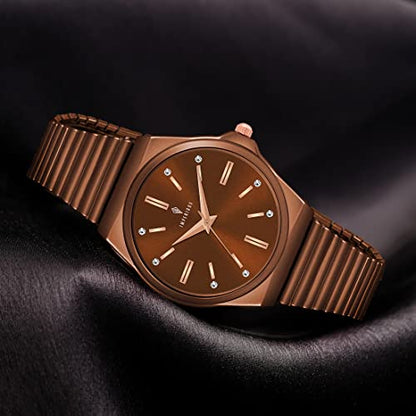 Imperious Stainless Steel Dial Wrist Watches for Women Stylish Belt Ladies Watch - Coffee Brown Water Resistant Womens Watches