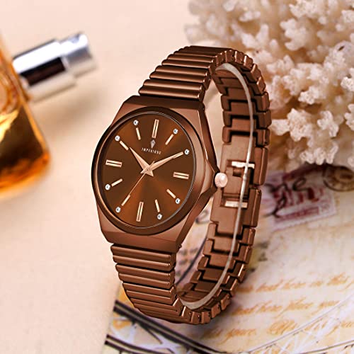 Imperious Stainless Steel Dial Wrist Watches for Women Stylish Belt Ladies Watch - Coffee Brown Water Resistant Womens Watches