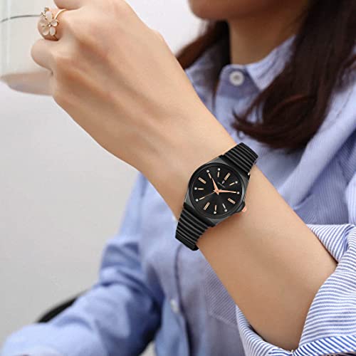 Imperious Stainless Steel Dial Wrist Watches for Women Stylish Belt Ladies Watch - Classic Black Water Resistant Womens Watches