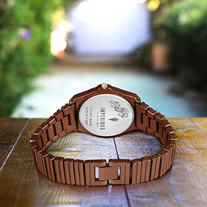 Imperious Stainless Steel Dial Wrist Watches for Women Stylish Belt Ladies Watch - Coffee Brown Water Resistant Womens Watches
