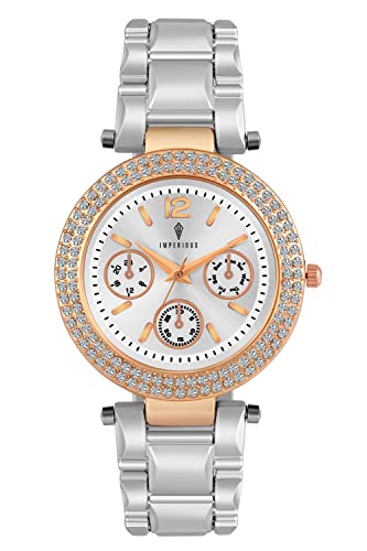 Imperious Silver Wrist Watch for Women, Branded Stylish Ladies Watch - Water Resistant, Stainless Steel & Diamond Studded