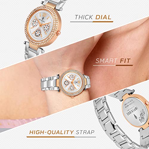 Imperious Silver Wrist Watch for Women, Branded Stylish Ladies Watch - Water Resistant, Stainless Steel & Diamond Studded