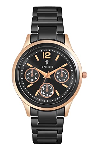Imperious Stainless Steel Dial Wrist Watches for Women Stylish Belt Ladies Watch - Black
