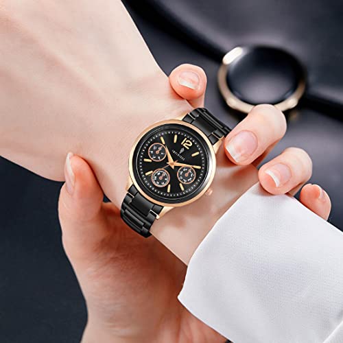 Imperious Stainless Steel Dial Wrist Watches for Women Stylish Belt Ladies Watch - Black