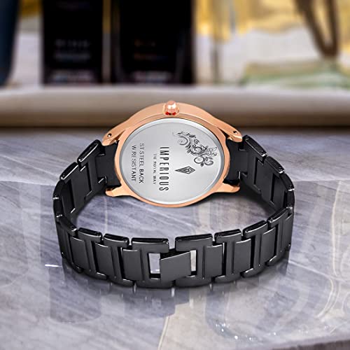 Imperious Stainless Steel Dial Wrist Watches for Women Stylish Belt Ladies Watch - Black