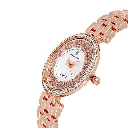 IMPERIOUS - THE ROYAL WAY Wrist Watches for Women Branded Analogue Ladies Stainless Steel Wrist Watch with Round Dial | Splash Resistant Watches for Girls (Gold)