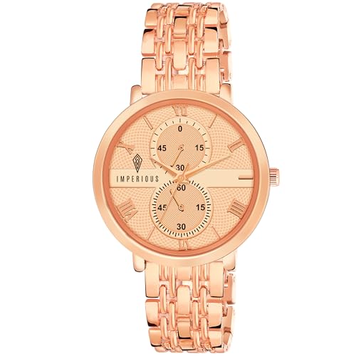 IMPEROUS - The Royal Way Women's Round Dial Watch | Quartz Movement | Elegant Metal Strap | Slim Design, Gold