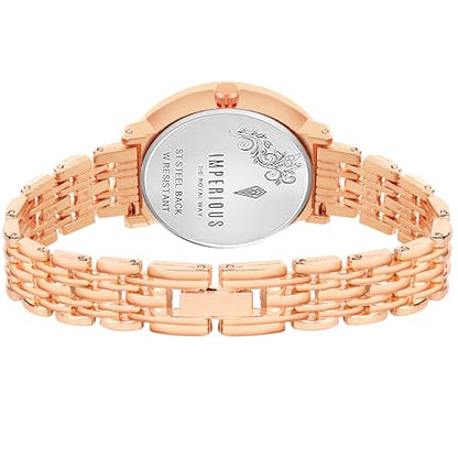 IMPEROUS - The Royal Way Women's Round Dial Watch | Quartz Movement | Elegant Metal Strap | Slim Design, Gold