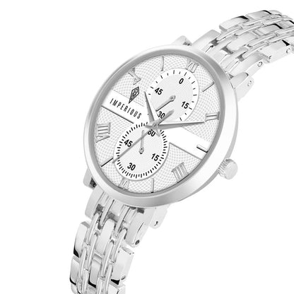 IMPEROUS - The Royal Way Women's Round Dial Watch | Quartz Movement | Elegant Metal Strap | Slim Design, Silver