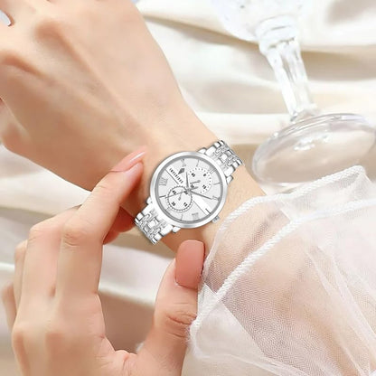 IMPEROUS - The Royal Way Women's Round Dial Watch | Quartz Movement | Elegant Metal Strap | Slim Design, Silver