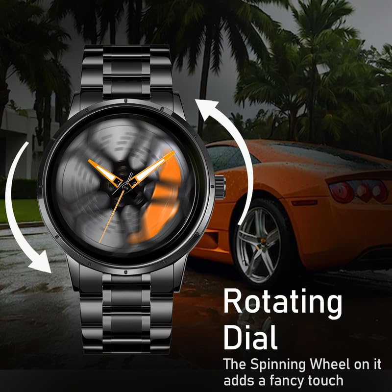 IMPERIOUS Men's Watch New Wheels Rolling Analog Stainless Steel || Quartz Movement|| Water Resistant Wristwatch - Orange