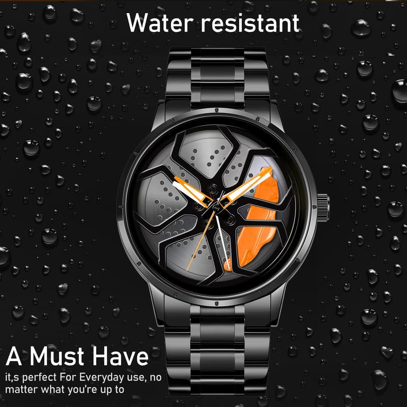 IMPERIOUS Men's Watch New Wheels Rolling Analog Stainless Steel || Quartz Movement|| Water Resistant Wristwatch - Orange