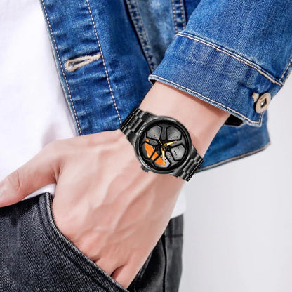 IMPERIOUS Men's Watch New Wheels Rolling Analog Stainless Steel || Quartz Movement|| Water Resistant Wristwatch - Orange