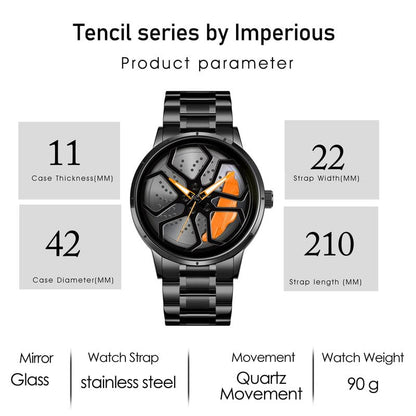 IMPERIOUS Men's Watch New Wheels Rolling Analog Stainless Steel || Quartz Movement|| Water Resistant Wristwatch - Orange