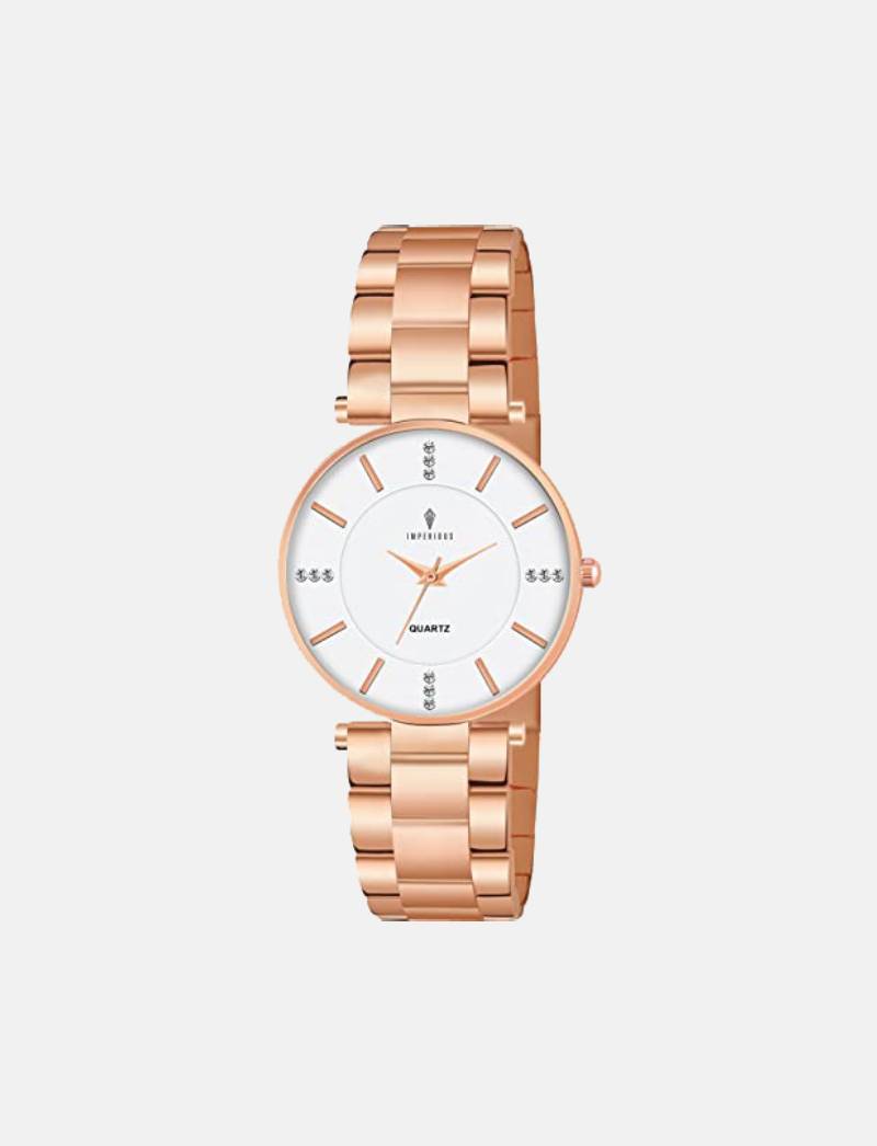 Imperious White Analogue Watch Silver Dial Strap Watch (Golden)