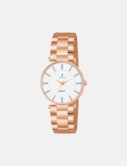 Imperious White Analogue Watch Silver Dial Strap Watch (Golden)