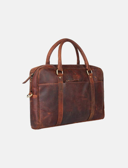 Pure Leather Men's Laptop Tablet Messenger Cross Body Briefcase Bag (Rugged Brown - 16.5inch )